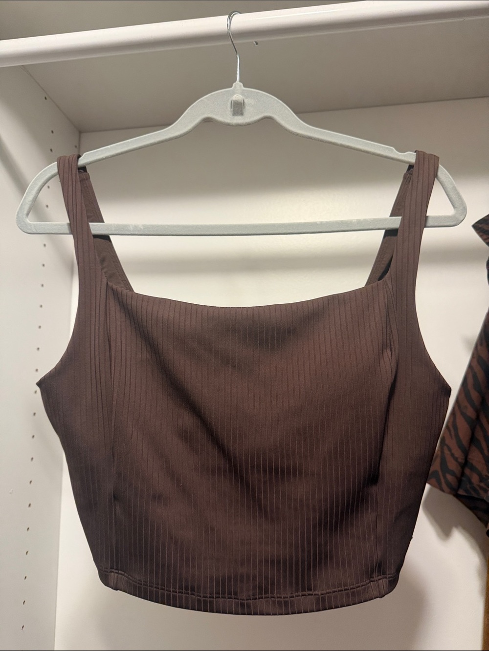 Vuori Ribbed Chocolate Brown Square-Neck Crop Tank